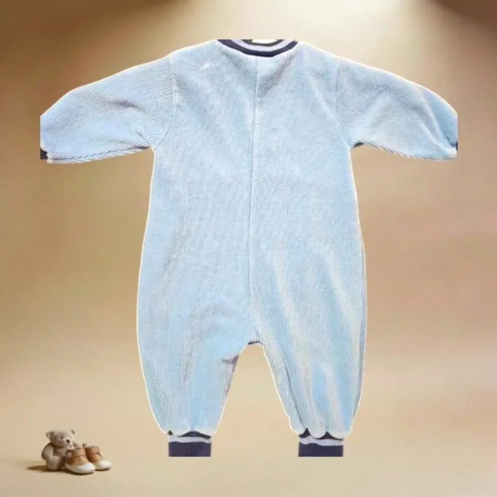 Y2K Le·top Blue Duck Velour Romper One Piece‎ Pajamas 3 Months